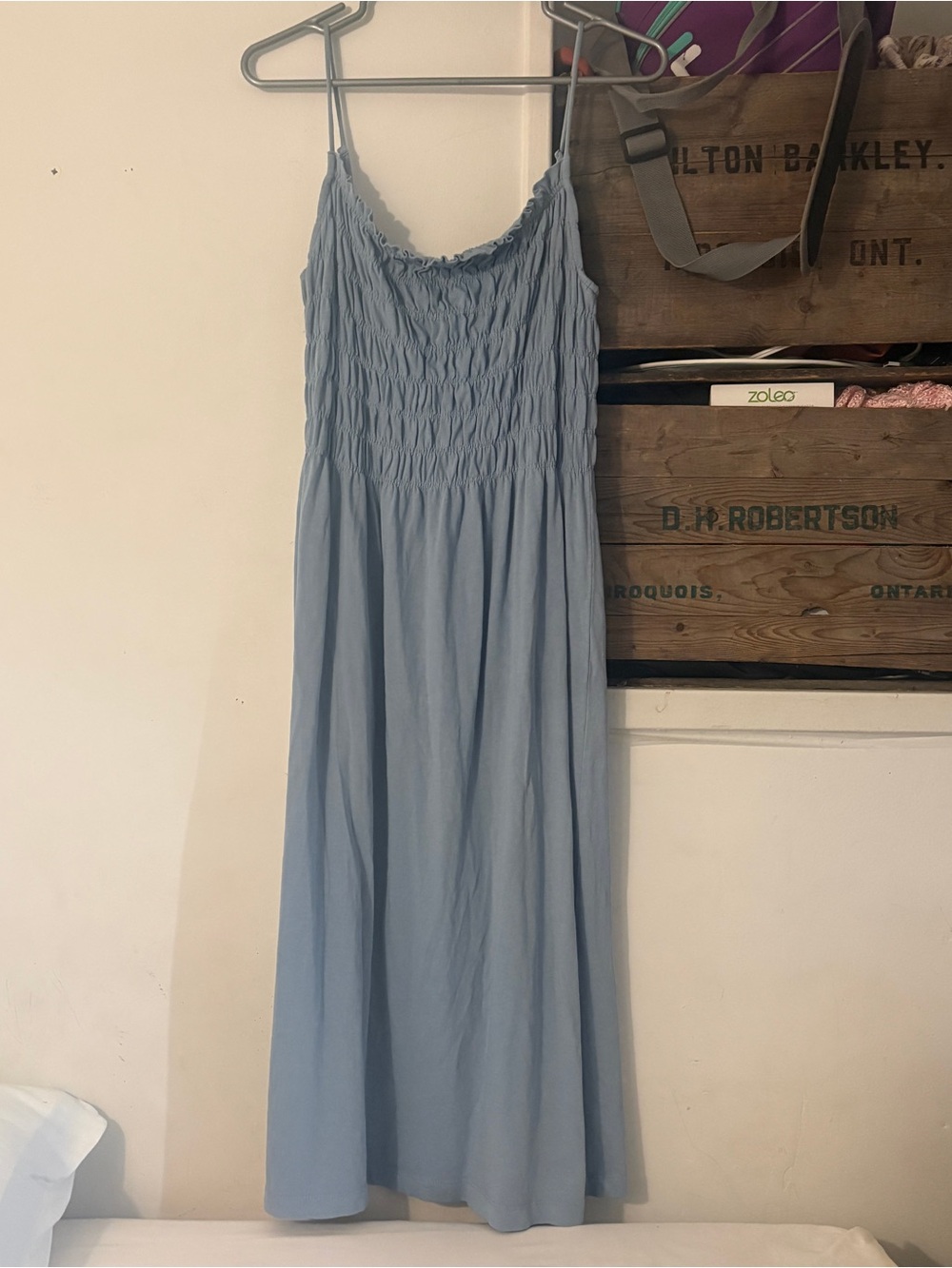 H&M Light Blue Smocked Spaghetti Strap Cotton Maxi Dress - Size Medium